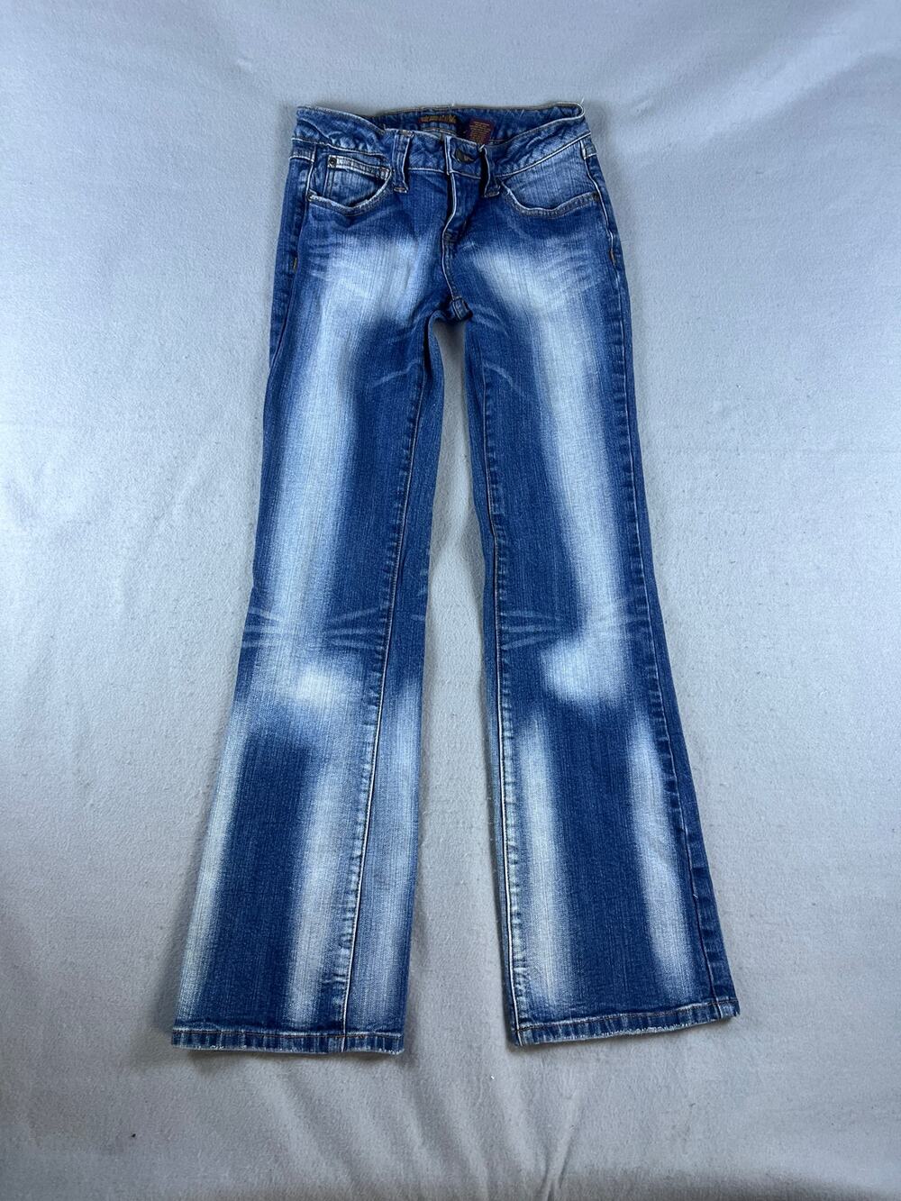 Zana Di Jeans Womens 7 Blue Flared Leg Low Rise Faded Whiskered Denim Stretch
